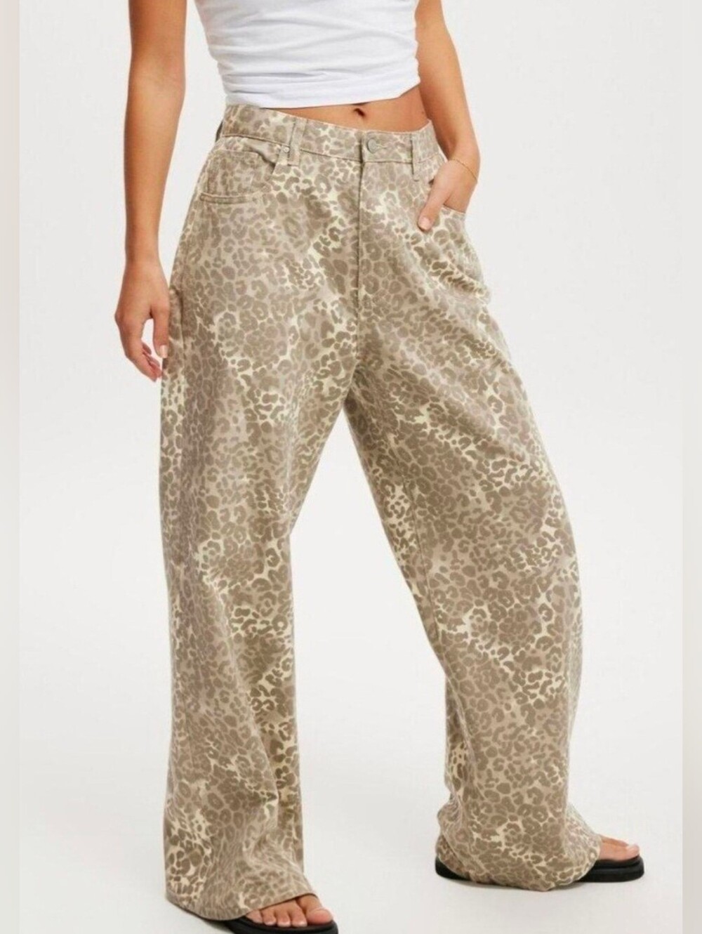 Cotton On Leopard Print Jeans in Tan and Cream